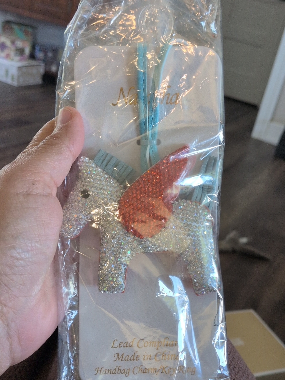 Glitter Pegasus Keychain - Red&Blue With Rhinestones